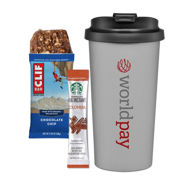 Stainless Tumbler with Starbucks VIA and CLIFF Bar... from ASI 89971 Stuff A Mug