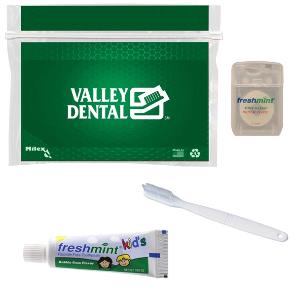 Kid's dental kit with a toothbrush, toothpaste, and floss.... from ASI 84514 Safety Made