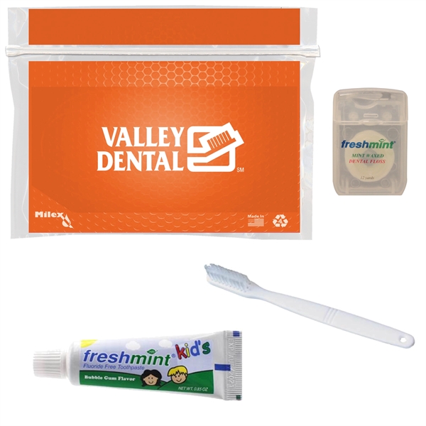 Kid's dental kit with a toothbrush, toothpaste, and floss.... from ASI 84514 Safety Made