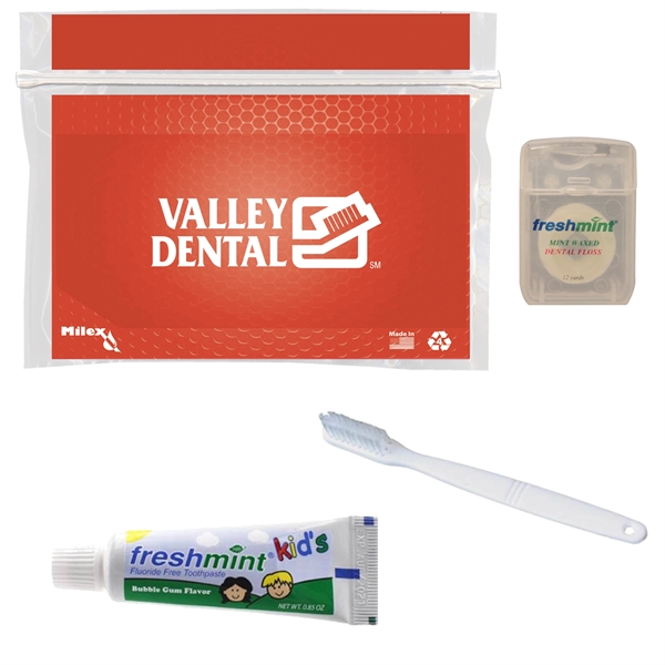 Kid's dental kit with a toothbrush, toothpaste, and floss.... from ASI 84514 Safety Made