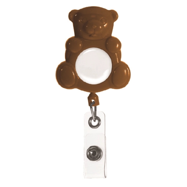 Teddy Bear shape retractable badge holder with swivel bulldog clip.... from ASI 64635 KEY-BAK Promotional Products