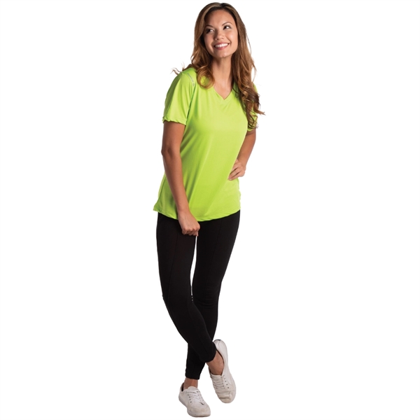 Ladies' Playdry® jersey knit performance tee. V neck collar.... from ASI 50930 Dunbrooke