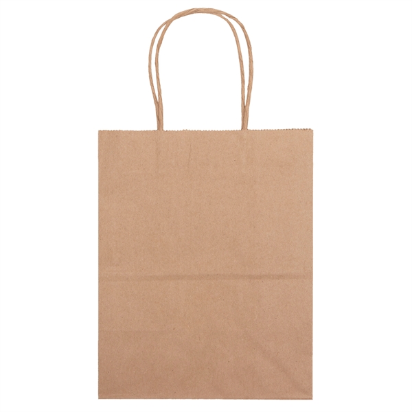 Eco-friendly brown kraft paper shopper with twisted paper handles and serrated... from ASI 37940 Bag Makers Inc
