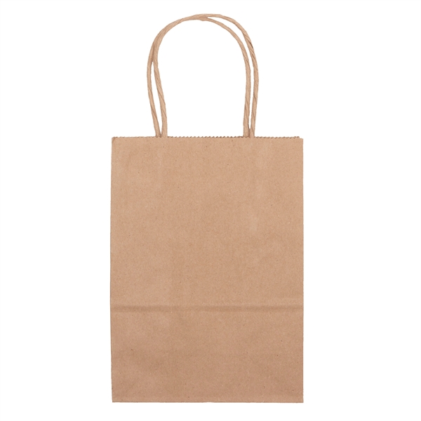 Eco-friendly brown kraft paper shopper with twisted paper handles and serrated... from ASI 37940 Bag Makers Inc