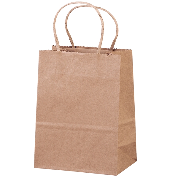 Eco-friendly brown kraft paper shopper with twisted paper handles and serrated... from ASI 37940 Bag Makers Inc