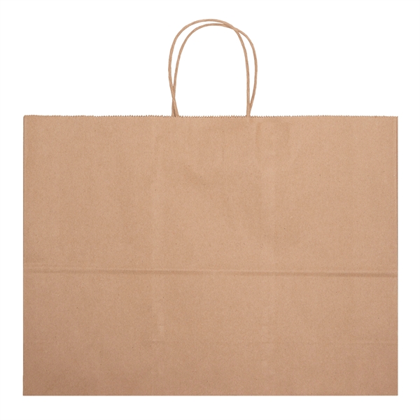 Eco-friendly brown kraft paper shopper with twisted paper handles and serrated... from ASI 37940 Bag Makers Inc