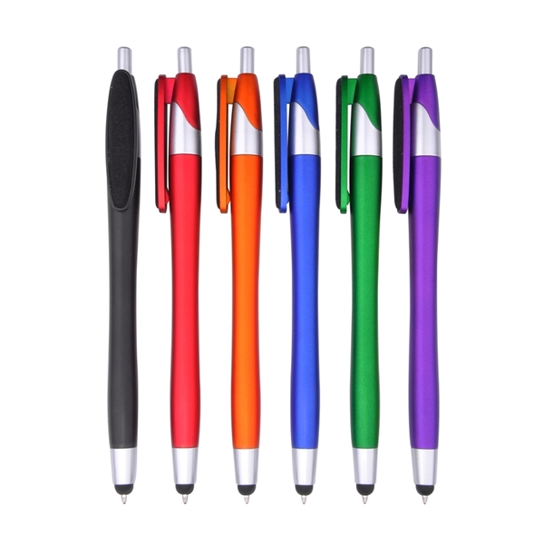 5.69" x 0.44" metallic colored barrel stylus pen and screen cleaner... from ASI 37218 Athena Promo (tm)