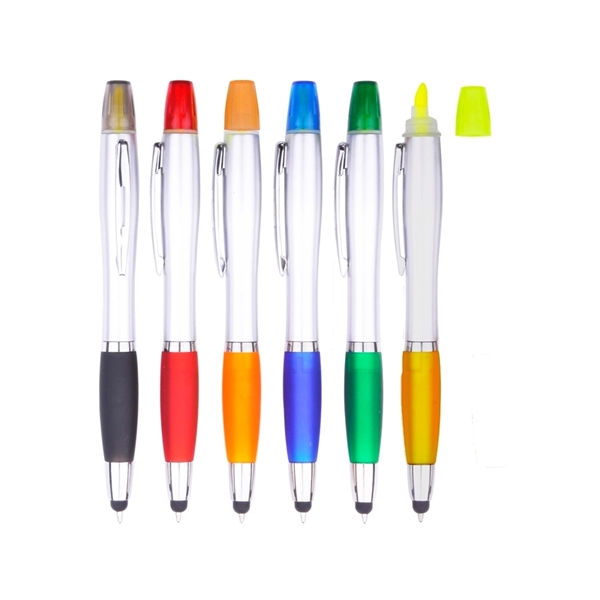 5.75" x 0.63" plastic ballpoint pen with highlighter and stylus tip... from ASI 37218 Athena Promo (tm)