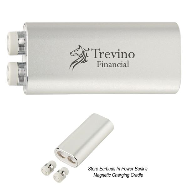 2-in-1 wireless earbuds and portable charging station with wireless technology, stereo... from ASI 61125 Hit Promotional Products