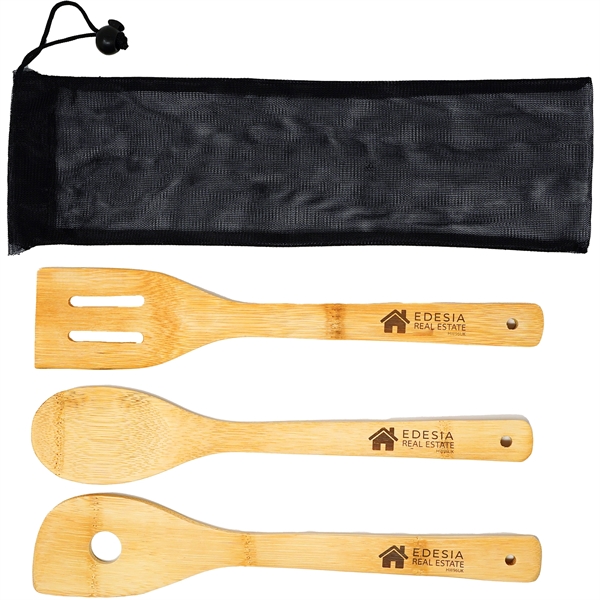 A bamboo kitchen utensil giftset in a mesh bag.... from ASI 61966 HPG / Beacon Promotions