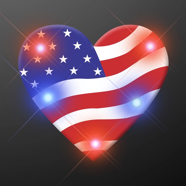 Blank or imprinted. Light up heart of America flashing LED pin.... from ASI 34194 ALightPromos / Alight Promotional Products