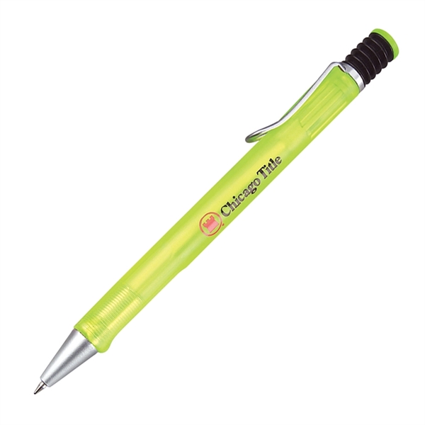 Plunge action ballpoint pen with frosted color body, silver pocket clip... from ASI 68190 Lungsal / Lungsal