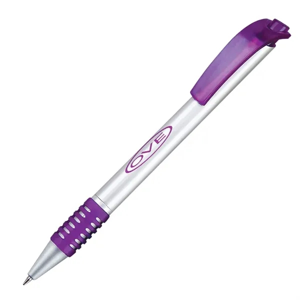 Stylish click action ballpoint with matte silver barrel, colorful clip and... from ASI 68190 Lungsal / Lungsal