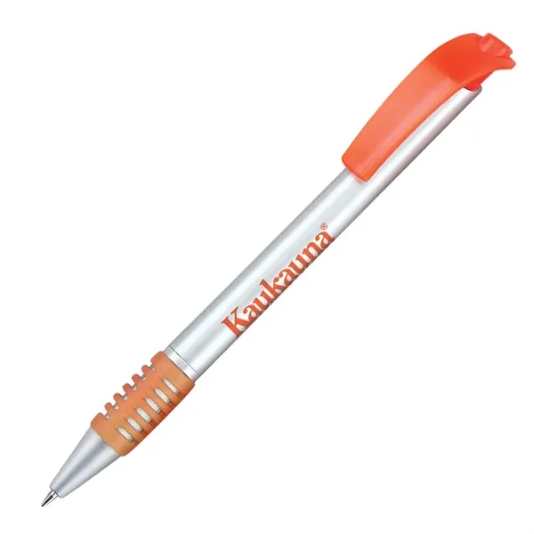 Stylish click action ballpoint with matte silver barrel, colorful clip and... from ASI 68190 Lungsal / Lungsal