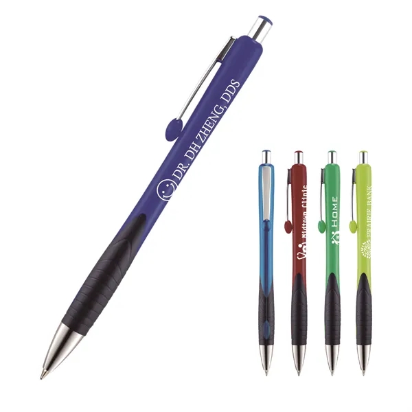 Retractable style pen with contoured colored barrel, co-molded soft grip, chrome... from ASI 82498 RiteLine LLC