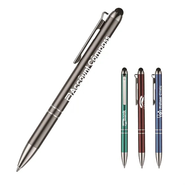 Retractable style pen with black stylus, glossy metallic barrel, chrome tip,... from ASI 82498 RiteLine LLC