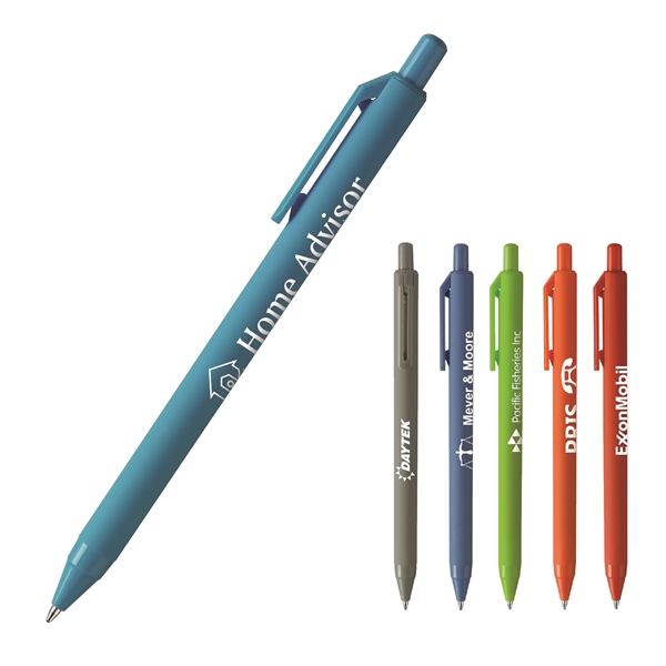 Sleek, soft-touch barrel pen available in several colors with black gel... from ASI 82498 RiteLine LLC