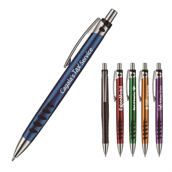 Plano Shine plunger-action pen with a glossy metallic barrel, show-through grips,... from ASI 82498 RiteLine LLC