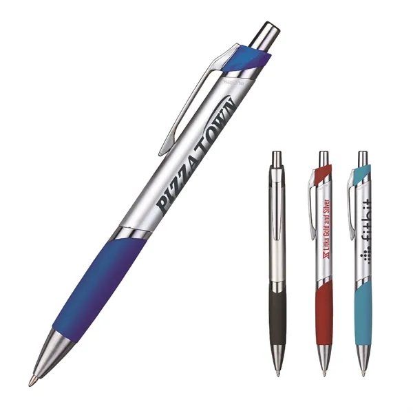 Temple plunger-action pen with a metallic barrel, color match soft grip,... from ASI 82498 RiteLine LLC