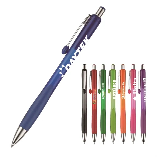 Retractable style pen with contoured translucent barrel, black ink, co-molded soft... from ASI 82498 RiteLine LLC