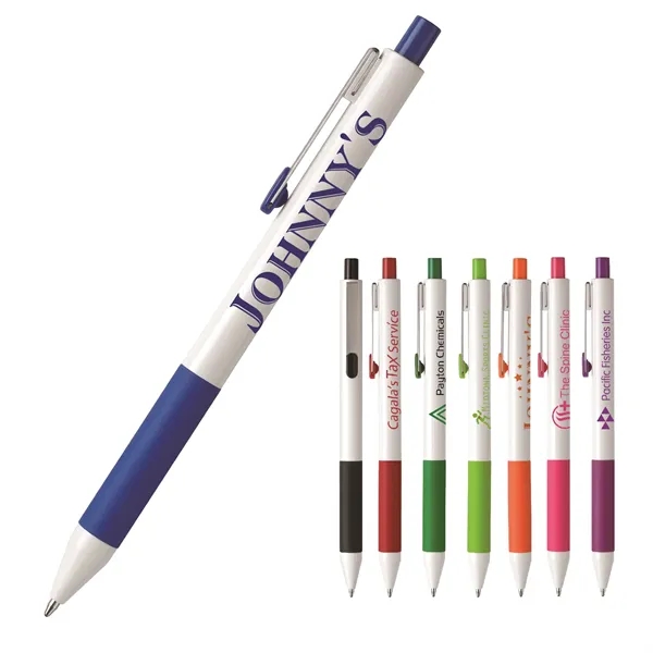 Shiner Prime plunger-action pen with a straight, white barrel and colored... from ASI 82498 RiteLine LLC