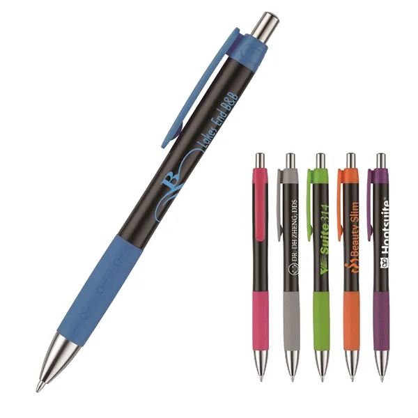 Retractable style pen with black barrel, chrome tip, plunger, black ink... from ASI 82498 RiteLine LLC