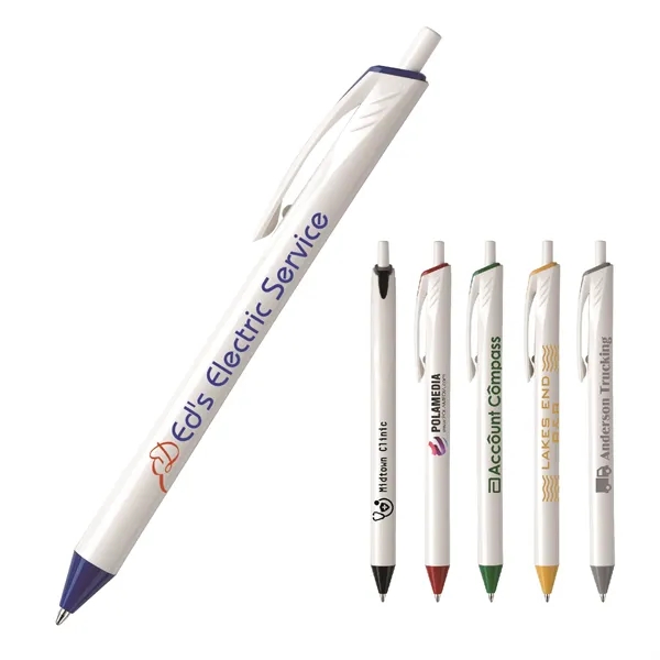 Allen Prime plunger-action pen with a large straight, bright white barrel... from ASI 82498 RiteLine LLC