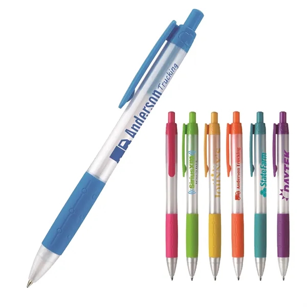 Retractable style pen with pearlized frosty barrel and tip, a colored... from ASI 82498 RiteLine LLC