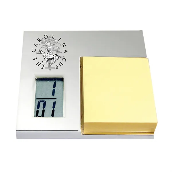 Silver, LCD clock with alarm, date and self adhering note pad... from ASI 73010 Natico Originals Inc / Natico Originals