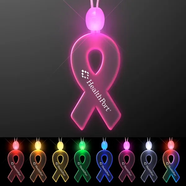 Ribbon shaped acrylic necklace with imprint and 3 light up functions.... from ASI 34194 ALightPromos / Alight Promotional Products