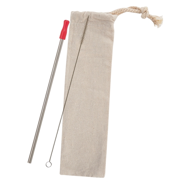 Reusable stainless straw kit with cotton pouch for reducing impact on... from ASI 61125 Hit Promotional Products / Hit®