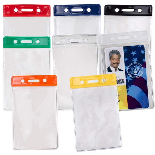 Clear vinyl vertical card holder with colored top. Blank.... from ASI 49470 DEVARA
