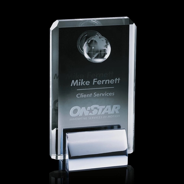 Optical crystal award with 3D globe and a chrome base.... from ASI 84592 St Regis Group / St Regis