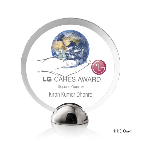 The beveled round silhouette of the Discus Hemisphere Award is combined... from ASI 84592 St Regis Group / R S Owens & Co Inc