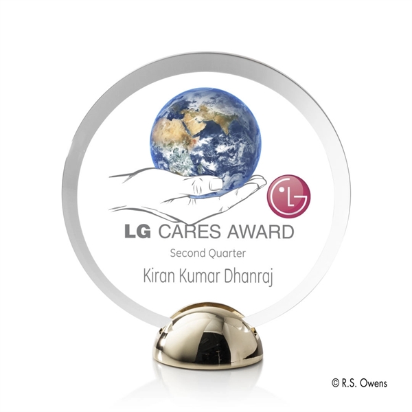 The beveled round silhouette of the Discus Hemisphere Award is combined... from ASI 84592 St Regis Group / R S Owens & Co Inc