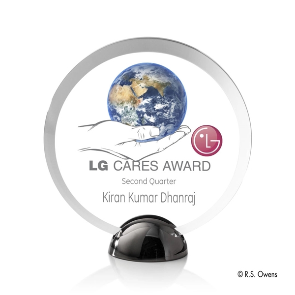 The beveled round silhouette of the Discus Hemisphere Award is combined... from ASI 84592 St Regis Group / R S Owens & Co Inc