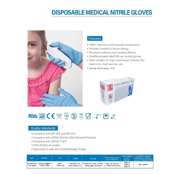 Disposable powder-free nitrile gloves; available in Small, Medium, Large and X-Large... from ASI 40544 Binaco / Binaline