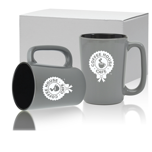 16 oz. ceramic mug with long handle, glossy gray exterior and... from ASI 71920 Moderne Glass Company Inc / Glass America®