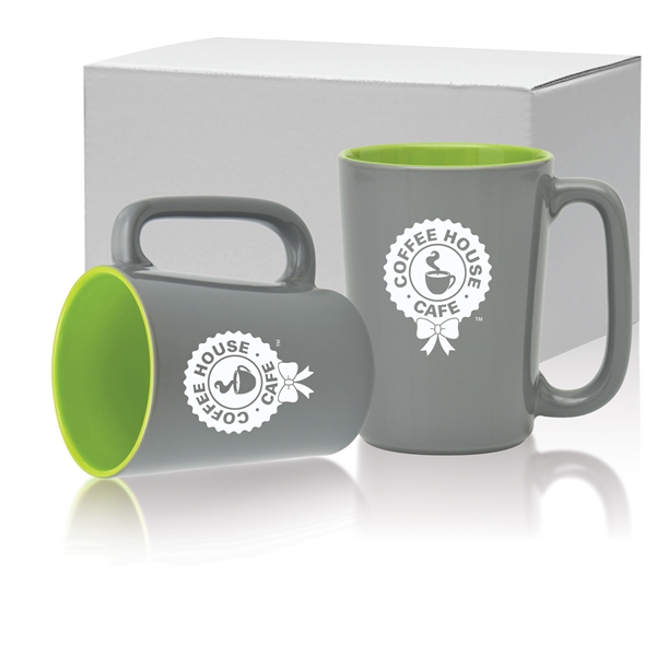 16 oz. ceramic mug with long handle, glossy gray exterior and... from ASI 71920 Moderne Glass Company Inc / Glass America®