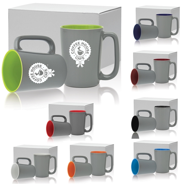 16 oz. ceramic mug with long handle, glossy gray exterior and... from ASI 71920 Moderne Glass Company Inc / Glass America®