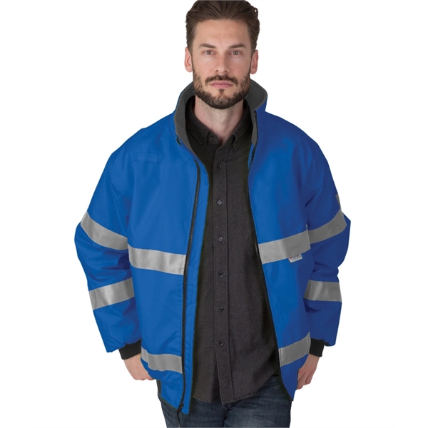 Windproof and waterproof oxford polyester Hi-VIs jacket with reflective material and... from ASI 44620 Charles River Apparel