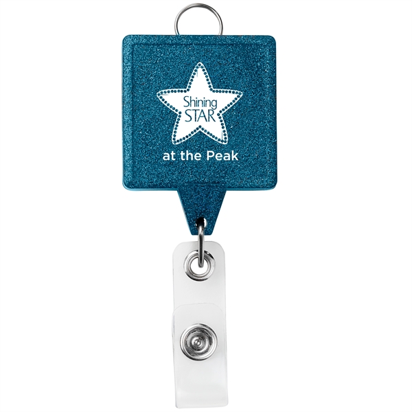 JUMBO square glitter retractable badge reel, with lanyard attachment and bull... from ASI 49470 DEVARA