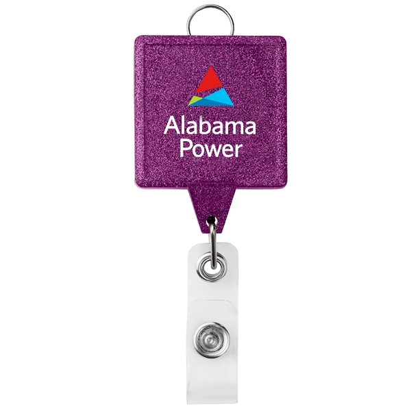 JUMBO square glitter retractable badge reel, with lanyard attachment and bull... from ASI 49470 DEVARA