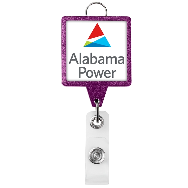 JUMBO square glitter retractable badge reel, with lanyard attachment and bull... from ASI 49470 DEVARA