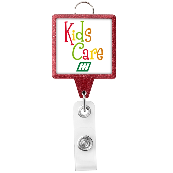JUMBO square glitter retractable badge reel, with lanyard attachment and bull... from ASI 49470 DEVARA