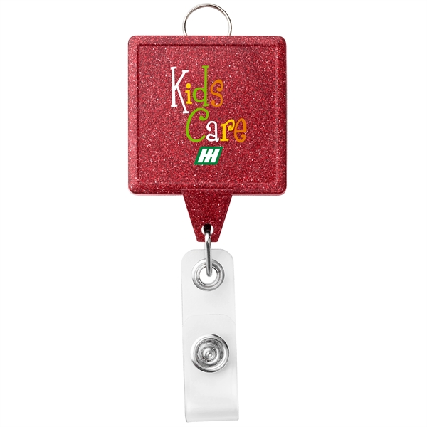 JUMBO square glitter retractable badge reel, with lanyard attachment and bull... from ASI 49470 DEVARA