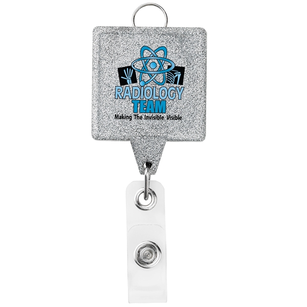 JUMBO square glitter retractable badge reel, with lanyard attachment and bull... from ASI 49470 DEVARA