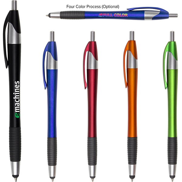 ABS plastic plunger-action pen with capacitive stylus and textured grip section.... from ASI 57653 Gold Bond