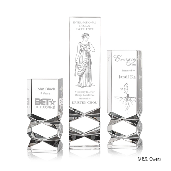 Our optical crystal tower is faceted in this stunning geometric cut... from ASI 84592 St Regis Group / R S Owens & Co Inc