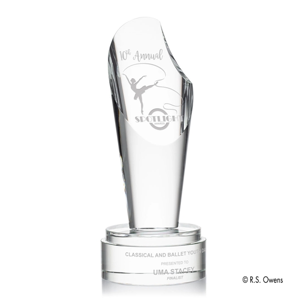 A spotlight shaped optical crystal award is mounted to a stepped... from ASI 84592 St Regis Group / R S Owens & Co Inc